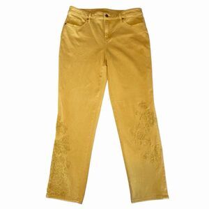 Chico's So Slimming Girlfriend Slim Leg Ankle Jeans Women 10 Yellow Embroidered